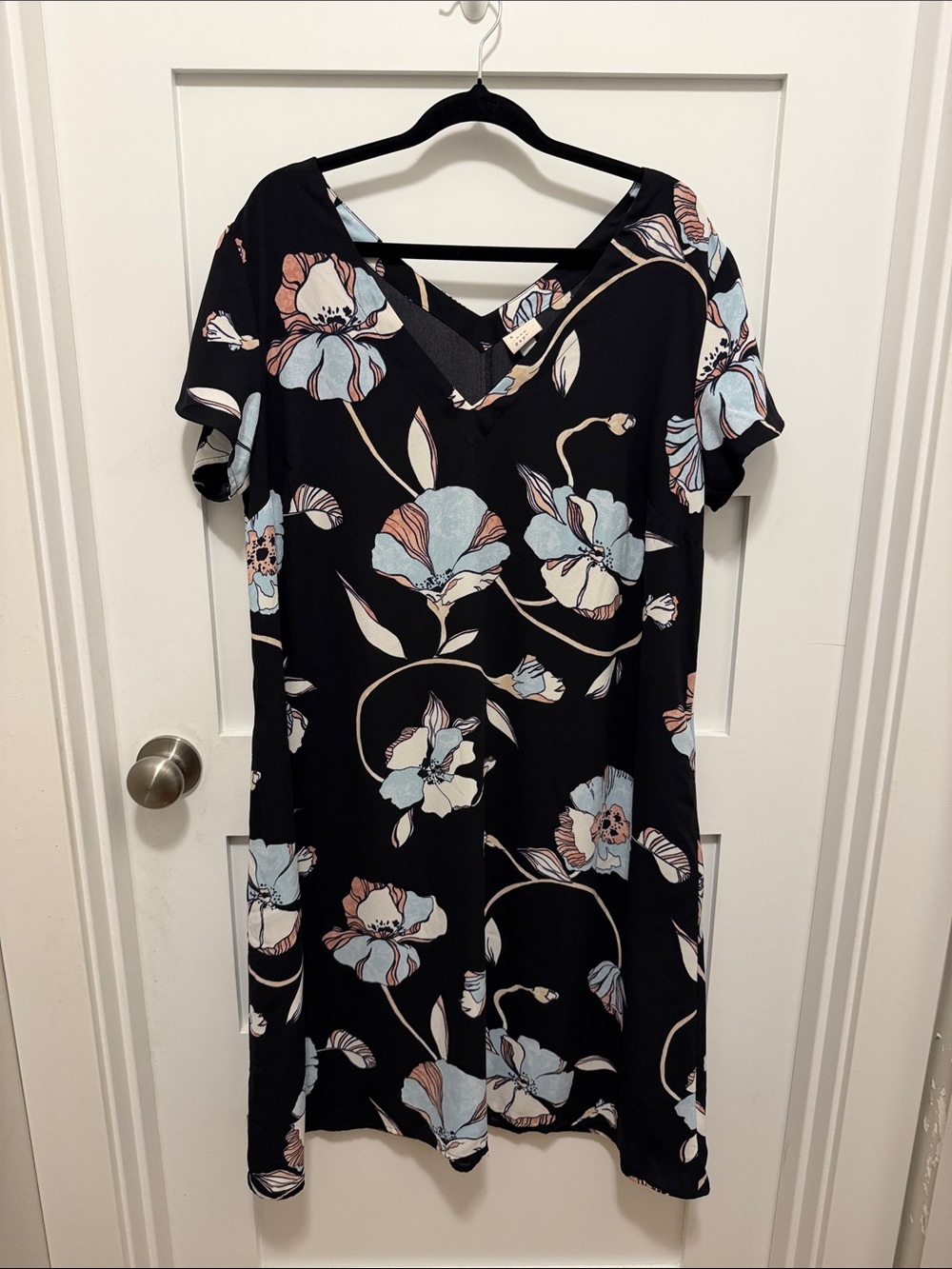 a new day Black Midi Dress with Pastel Blue and Blush Floral Print